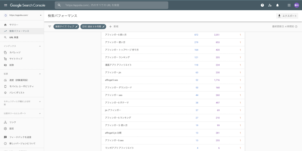 appslia.com サーチコンソール結果